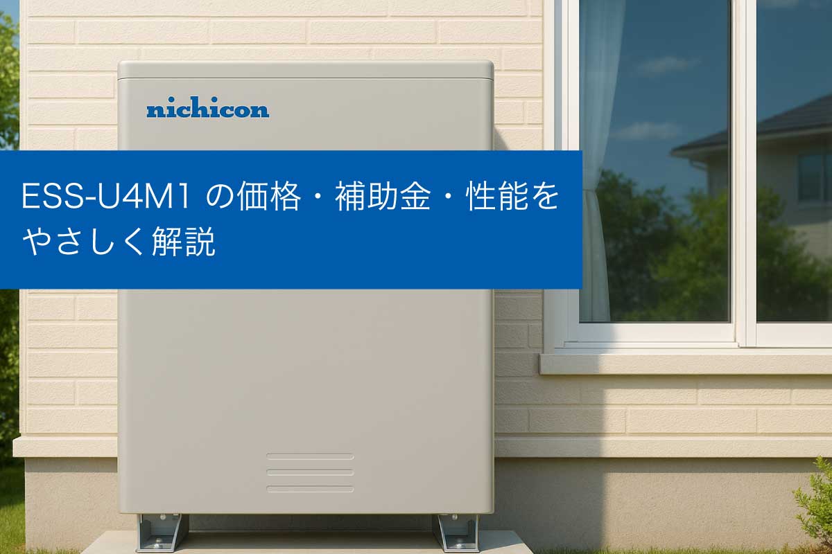 ニチコン蓄電池 ESS-U4M1 を住宅の外壁に設置したイメージ（全負荷・単機能型）
