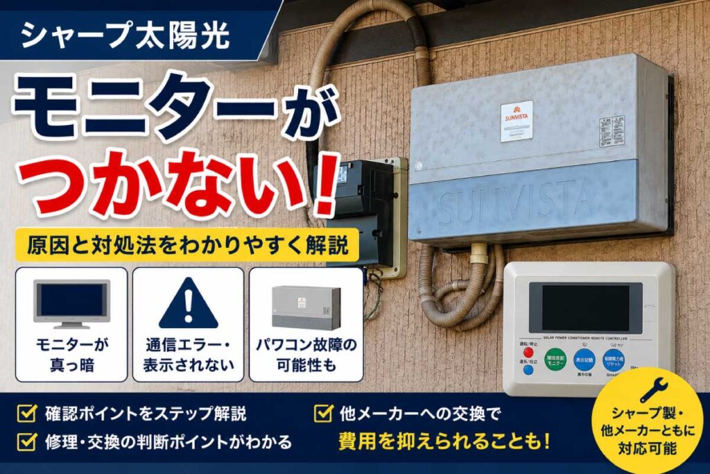 シャープ太陽光の電力モニタが真っ暗で表示されない時の原因と対処法イメージ