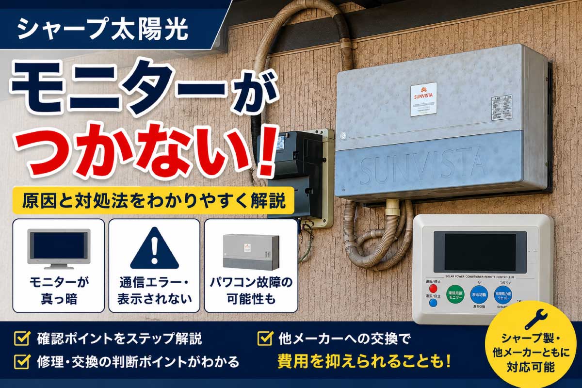 シャープ太陽光の電力モニタが真っ暗で表示されない時の原因と対処法イメージ