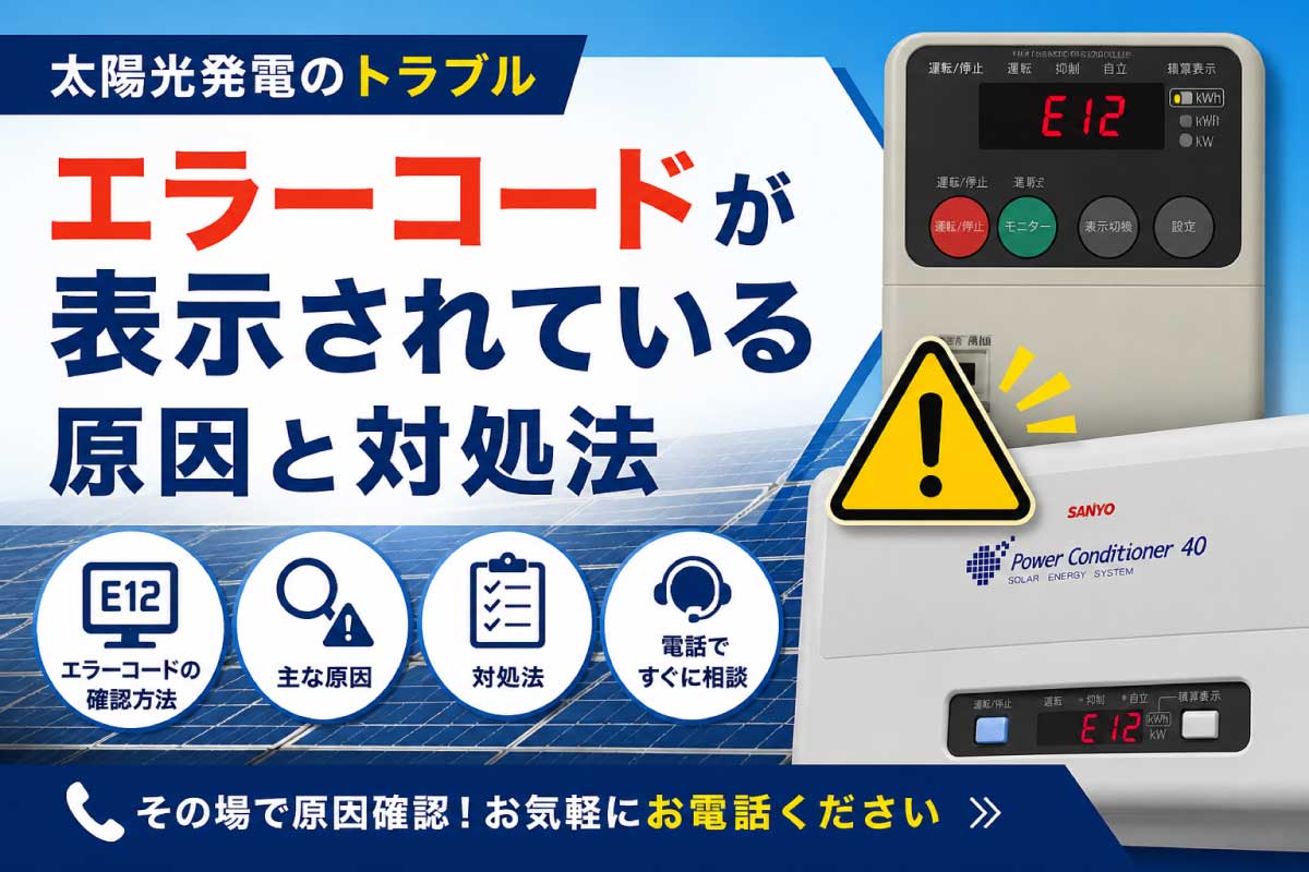 太陽光発電のエラーコードE12が表示されているパワーコンディショナーの例と対処法