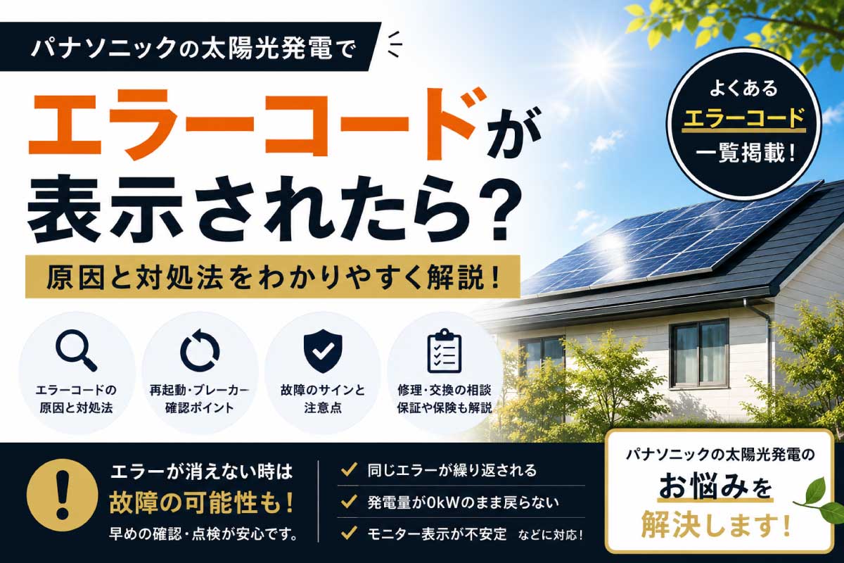パナソニック太陽光発電のエラーコード表示と対処方法を解説するアイキャッチ画像